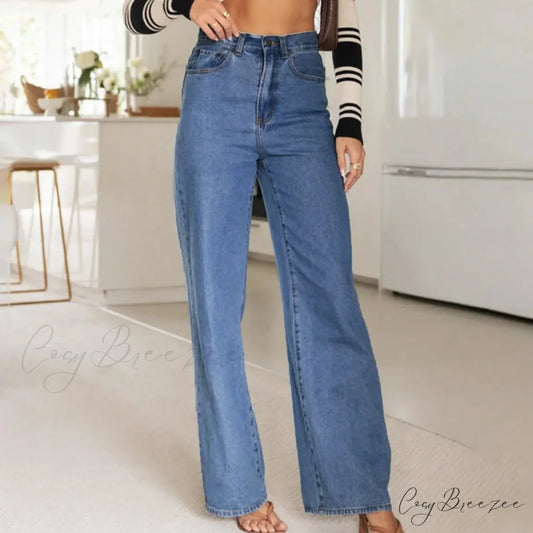 Solid Color Comfortable Korean Denim Jeans Blue / S