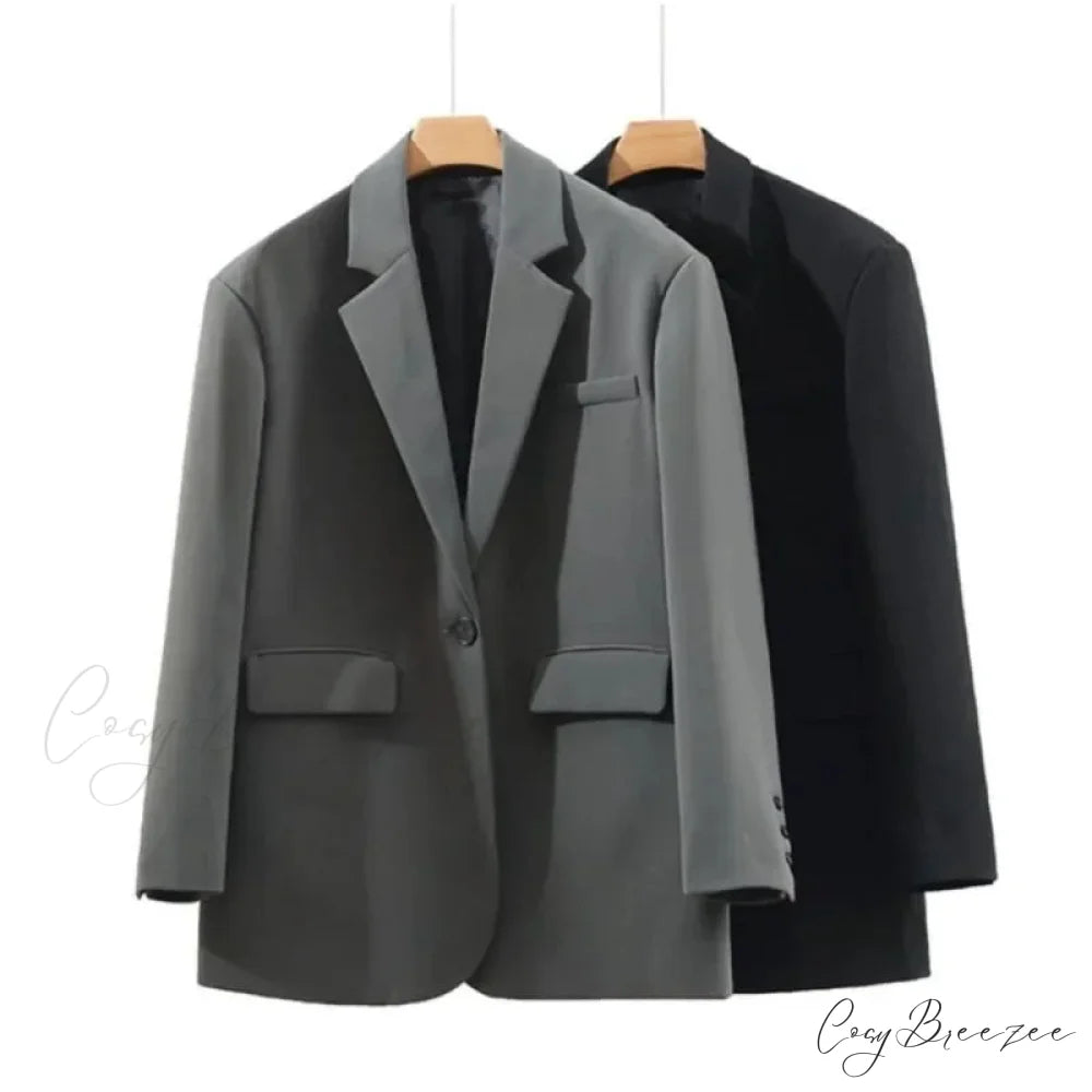 Solid Color Commuting Korean Autumn Spring Oversize Loose Button Blazer