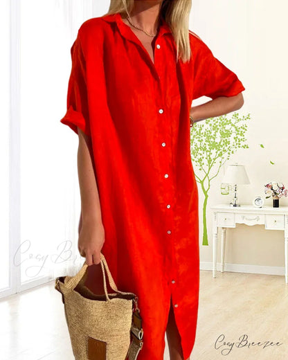 Solid color cotton shirt dress