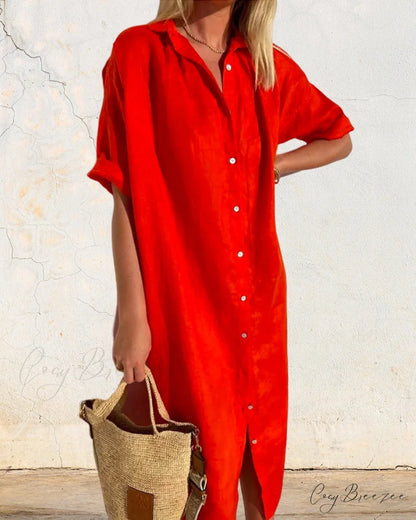 Solid color cotton shirt dress