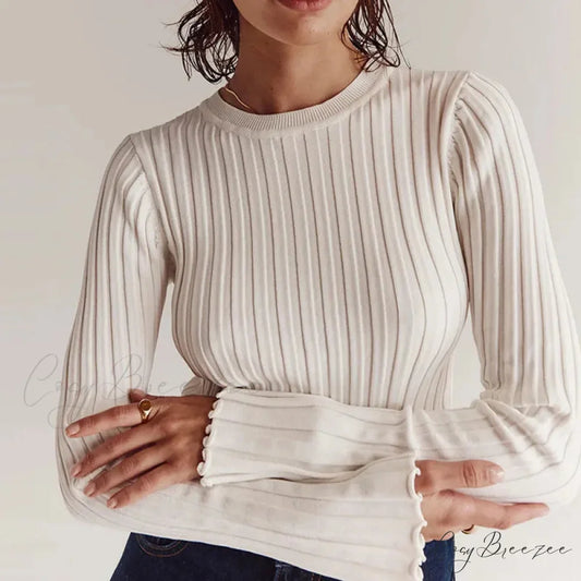 Solid Color Cozy Stylish Long Sleeve Comfortable Ribbed Casual Knit Sweater