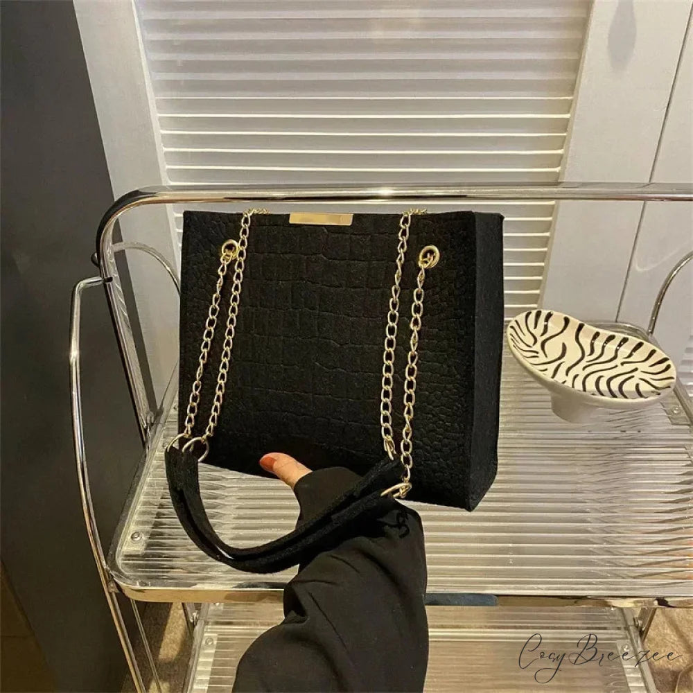 Solid Color Crocodile Print Large Capacity Shoulder Handbag handbag-250126