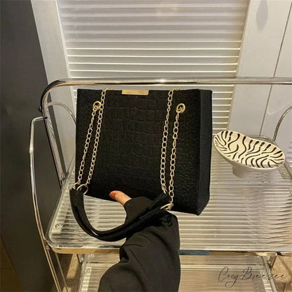 Solid Color Crocodile Print Large Capacity Shoulder Handbag handbag-250126