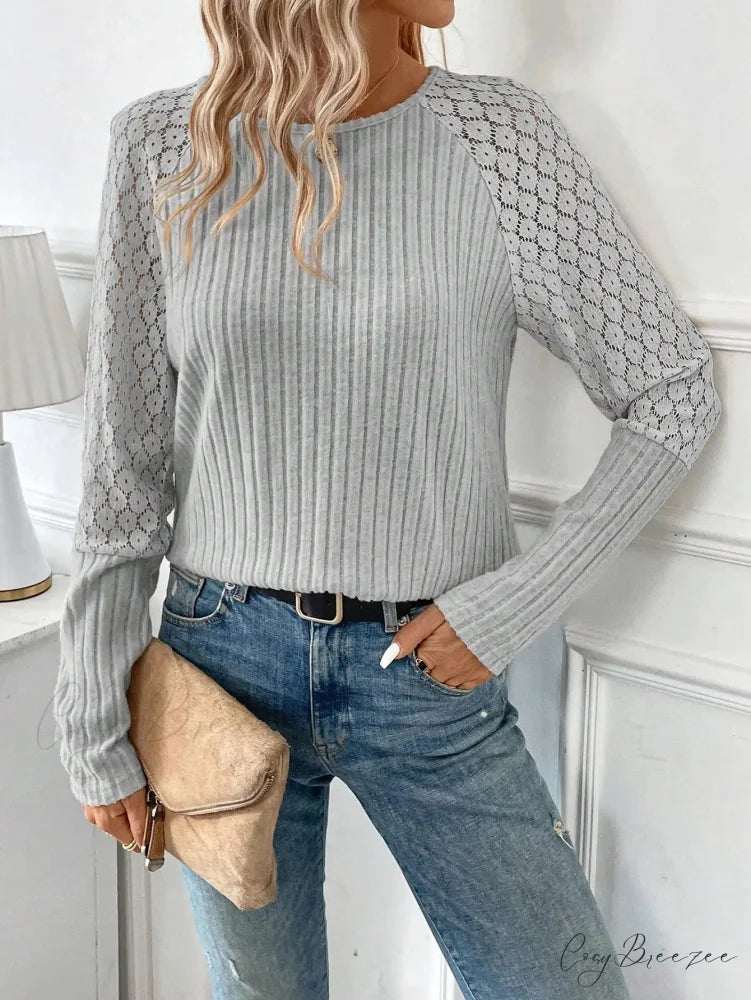 Solid Color Design Sense Knitted Long Sleeve Top Women knittop-250126