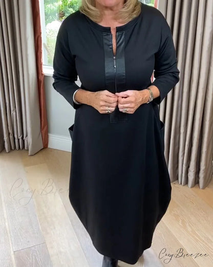 Solid color dress with pocket zipper