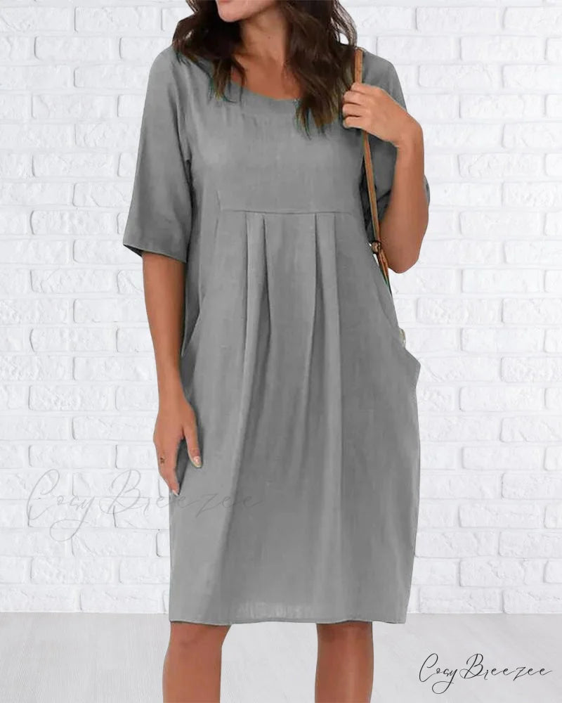 Solid Color Dress with Pockets Gray / S