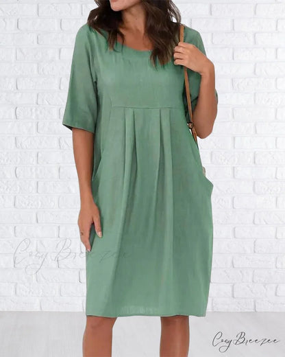 Solid Color Dress with Pockets Green / S