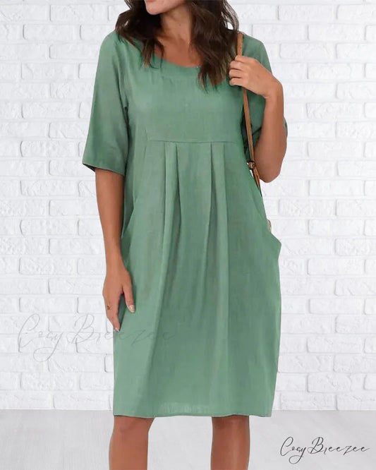 Solid Color Dress with Pockets Green / S