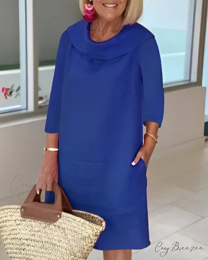 Solid color dress with round neckline Blue / S