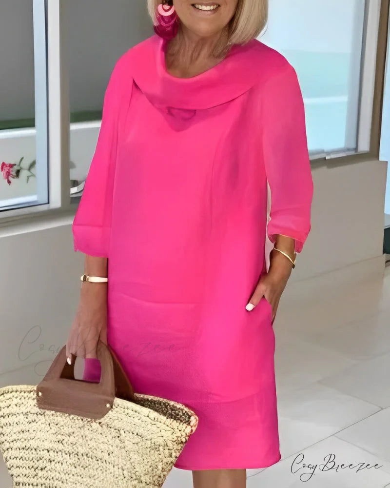Solid color dress with round neckline Red / S