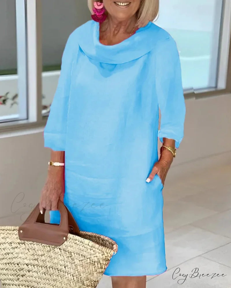 Solid color dress with round neckline Sky Blue / S