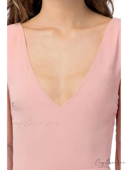 Solid Color Flare Sleeve Chiffon Dress