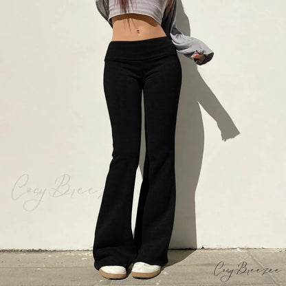 Solid Color Flared Sports Relaxed Pants Black / S pants-241228