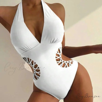 Solid Color Hollow Monokini Deep V-Neck color7 / S onepiece-250223