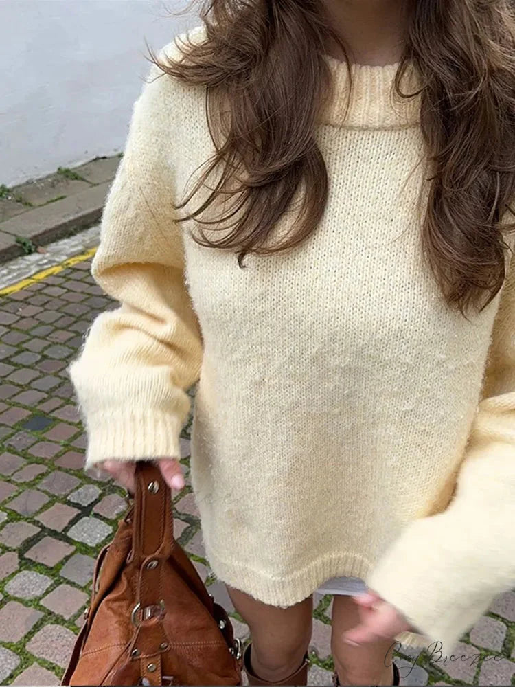 Solid Color Long Sleeve Pullover Sweater swraters-241228