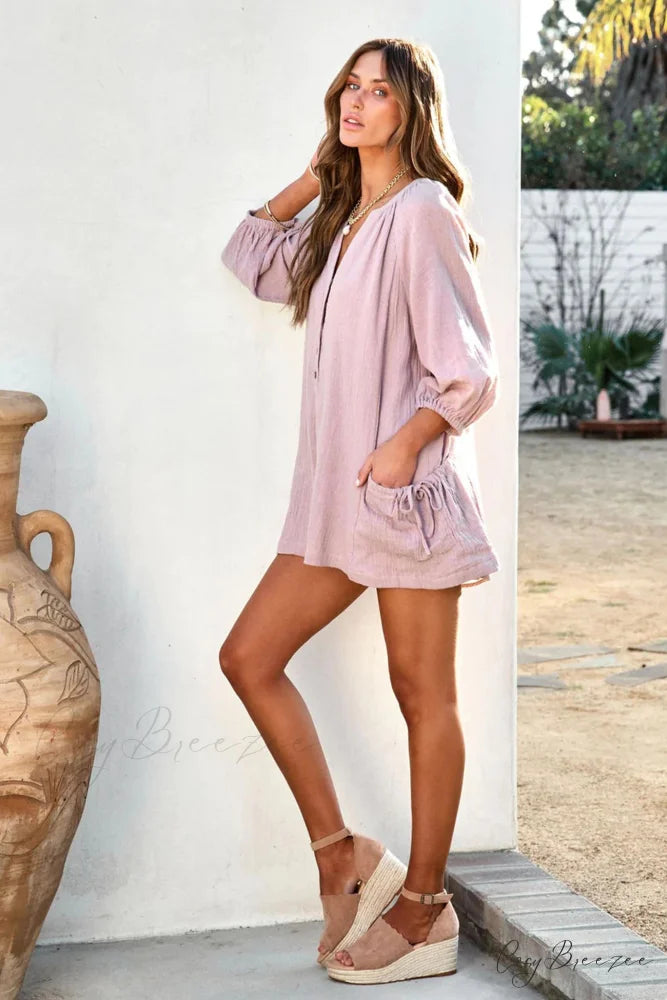 Solid Color Loose Rompers Pink / S