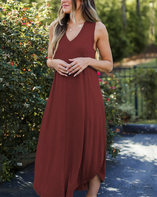 Solid Color Midi Dress Burgundy / S
