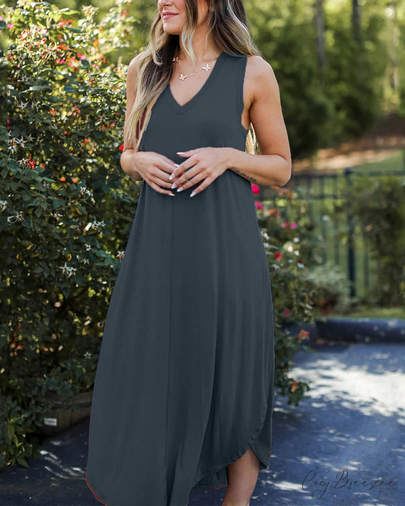 Solid Color Midi Dress Dark blue / S