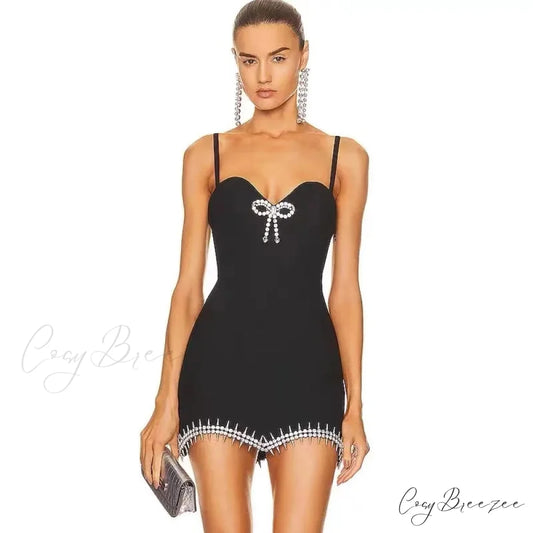 Solid Color Mini Backless Party Dress Black / XS