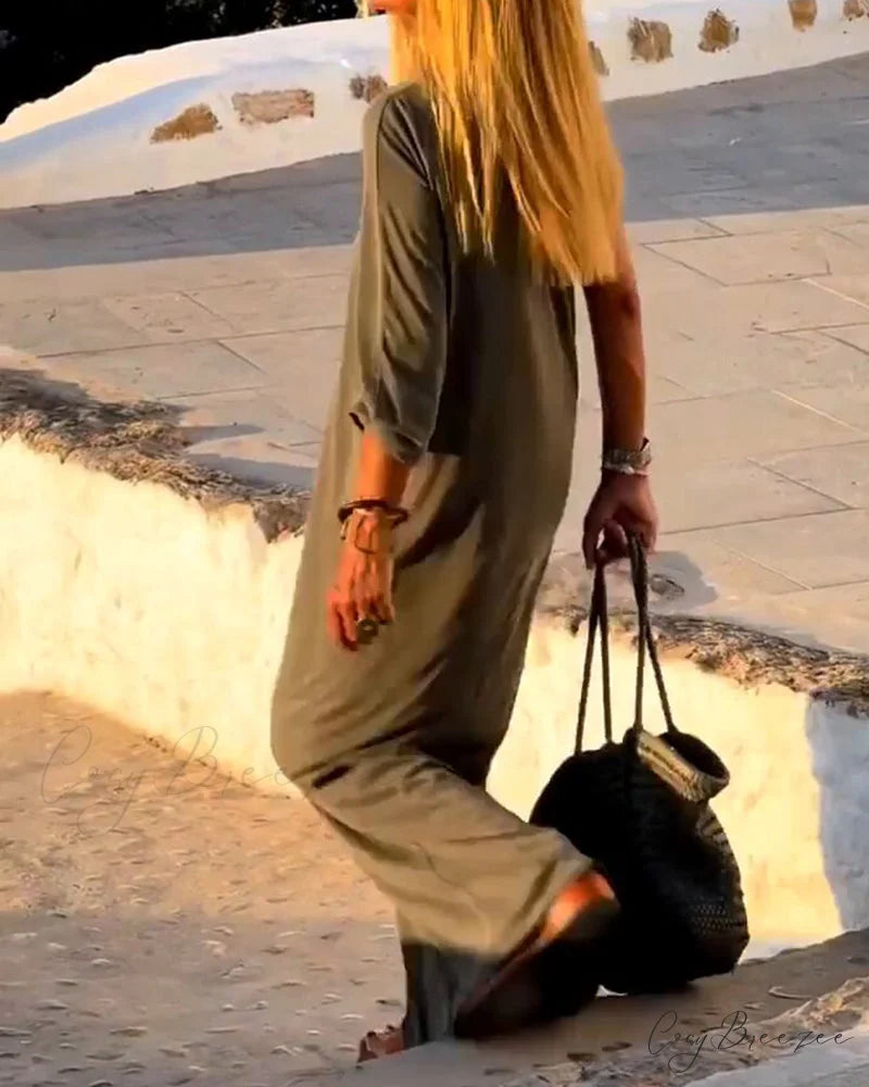 Solid color one shoulder sleeve dress