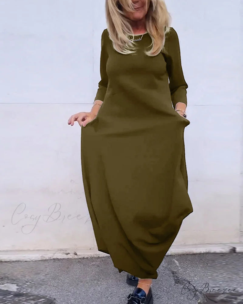 Solid Color Pocket Dress