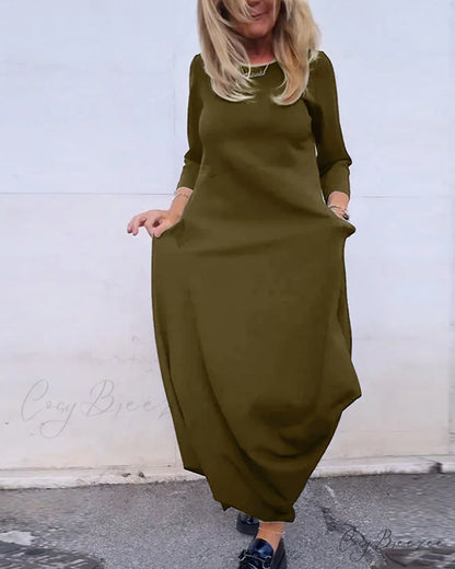Solid Color Pocket Dress