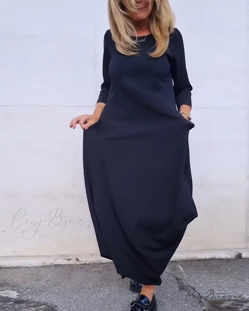 Solid Color Pocket Dress