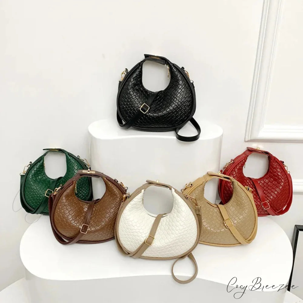 Solid Color PU Leather Lattice Crossbody Handbag handbag-250126