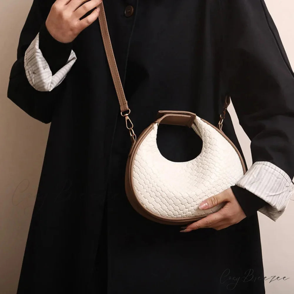 Solid Color PU Leather Lattice Crossbody Handbag handbag-250126