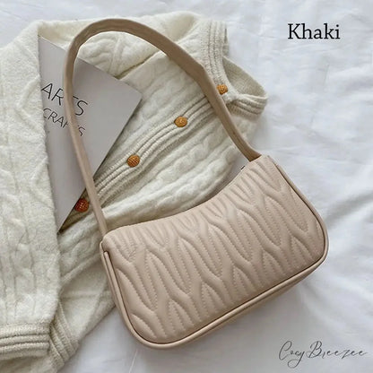 Solid Color PU Leather Women Shoulder Bag khaki shoulder-250126