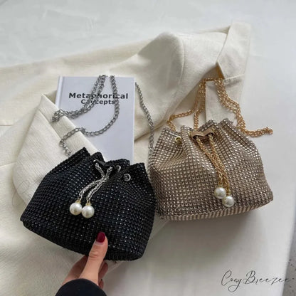Solid Color Rhinestone Luxury Chain Crossbody Glitter Clutch Bag clutchbag-250126