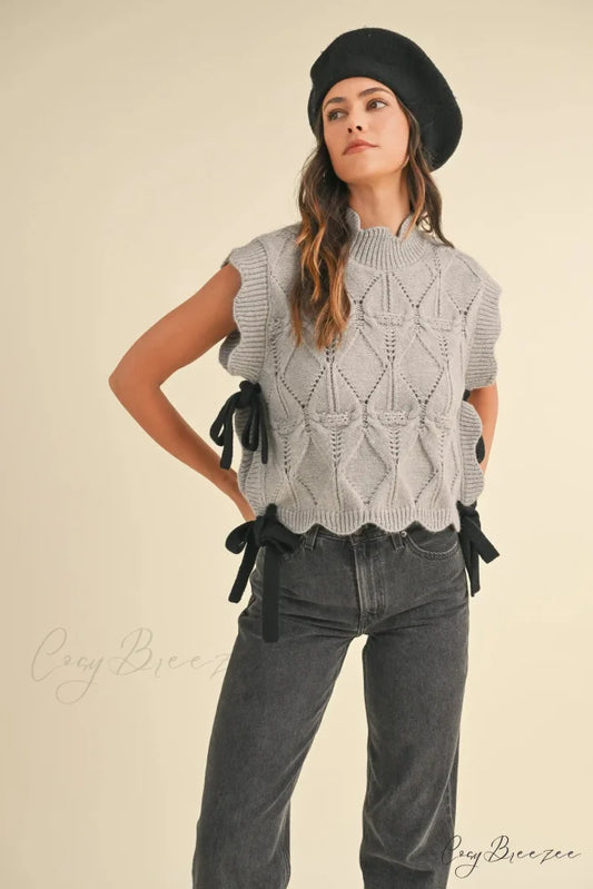 Solid Color Scalloped Trim Warm Sweater GRAY / S swraters-241228