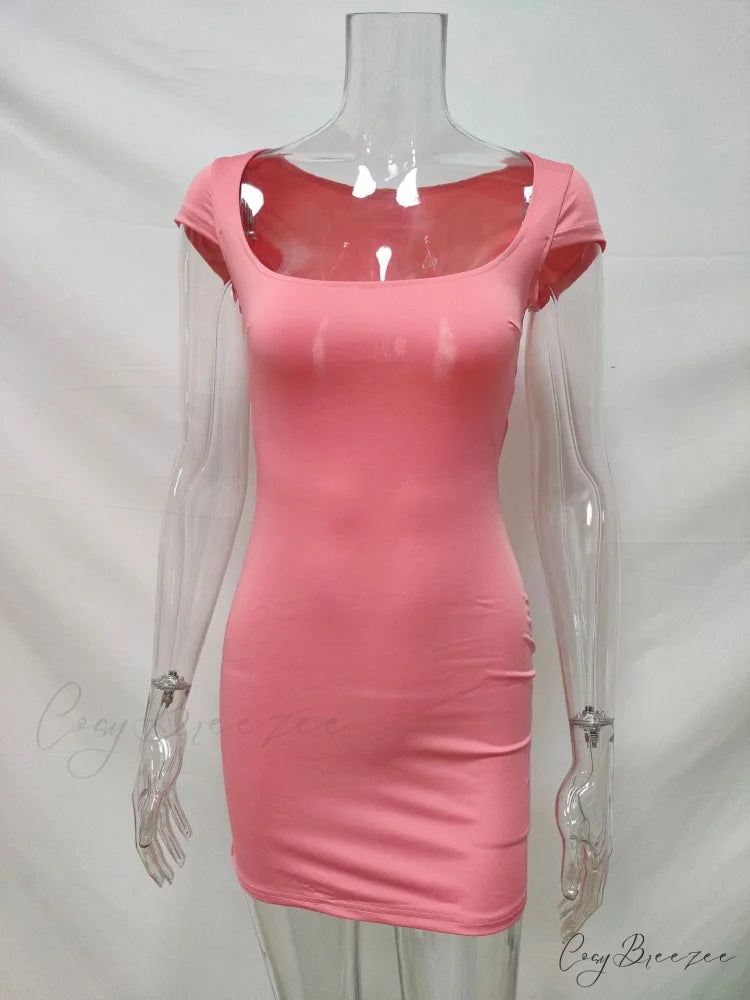 Solid Color Sexy Slim Hollow Out Mini Dress M / RED
