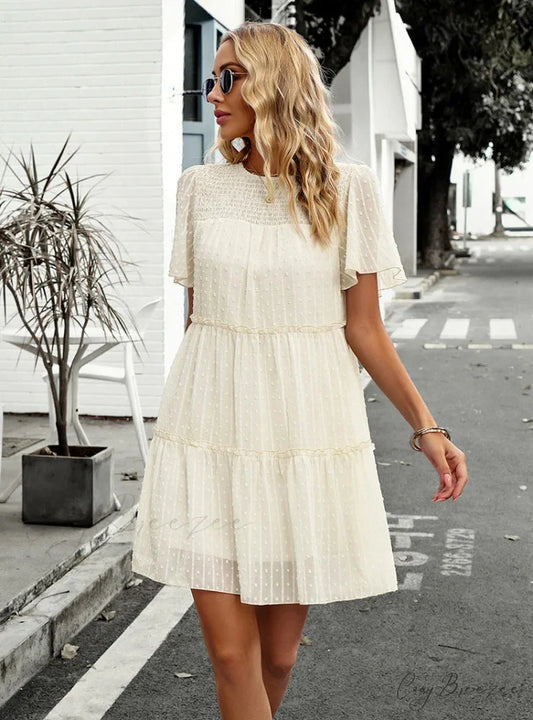 Solid Color Short Sleeve A-Line Dress S / pink