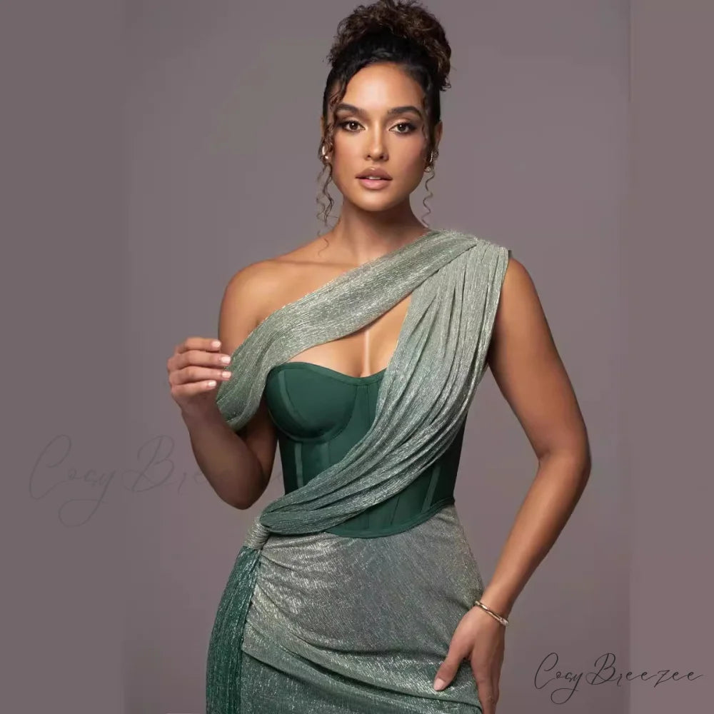 Solid Color Sleeveless Strapless Slit Prom Dress green / XS promdress-250223