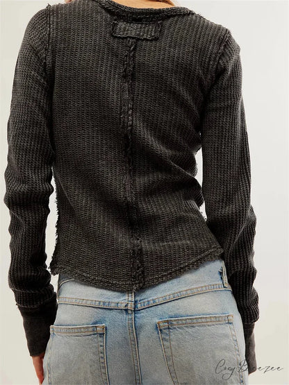 Solid Color Slim Fit Ruched Long Sleeve Basic T-Shirts