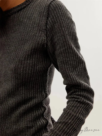 Solid Color Slim Fit Ruched Long Sleeve Basic T-Shirts GREY / S
