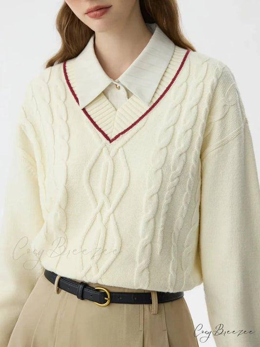 Solid Color Twisted Flower Pullover Sweater Beige / XS swraters-241228