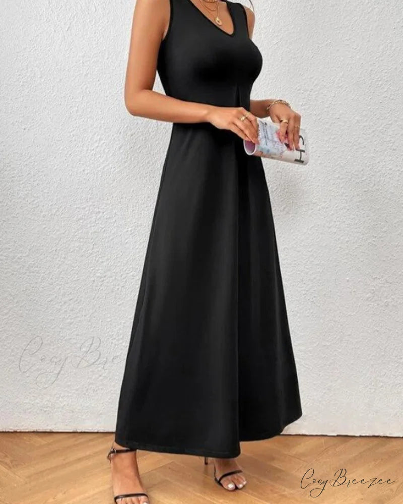 Solid color V-neck maxi dress