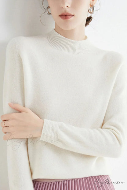 Solid Color Wool Sweater with Mock Neck
