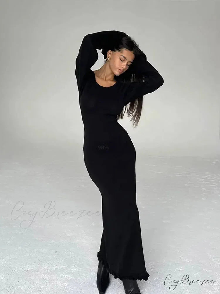 Solid Cotton Maxi Dress Black / S