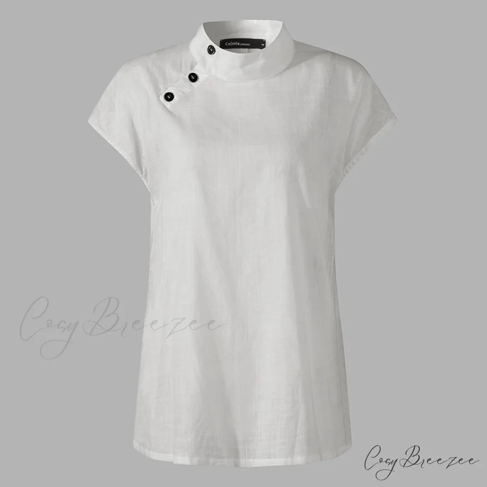 Solid Cotton Size Loose Blouses Stylish Plus Women Blusas Linen Arm Brief Tops Casual Tunic Warm-Season Femme