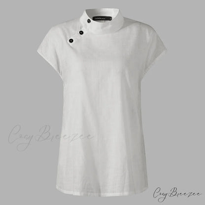 Solid Cotton Size Loose Blouses Stylish Plus Women Blusas Linen Arm Brief Tops Casual Tunic Warm-Season Femme