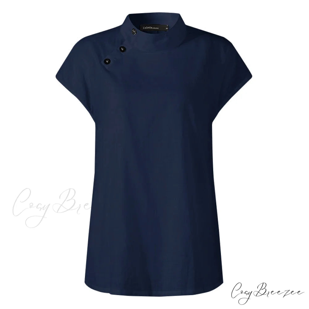 Solid Cotton Size Loose Blouses Stylish Plus Women Blusas Linen Arm Brief Tops Casual Tunic Warm-Season Femme