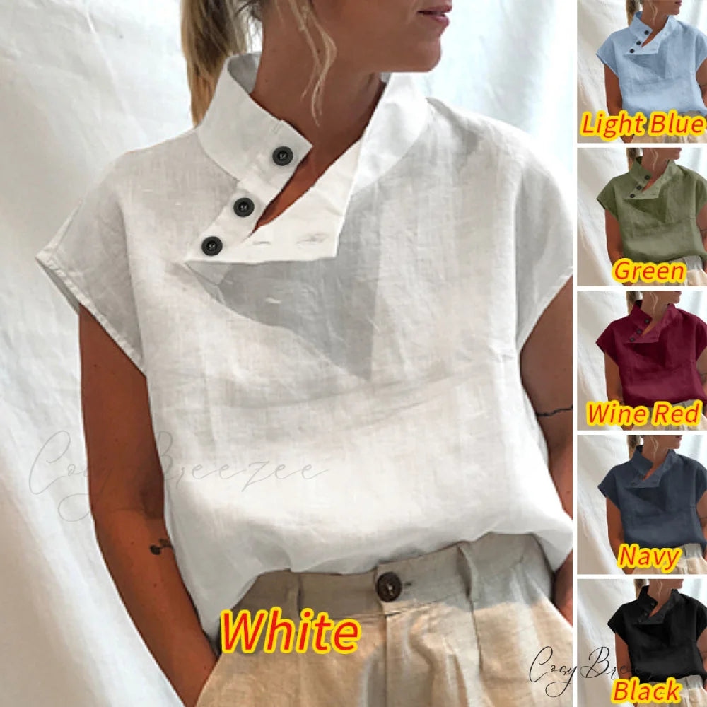 Solid Cotton Size Loose Blouses Stylish Plus Women Blusas Linen Arm Brief Tops Casual Tunic Warm-Season Femme