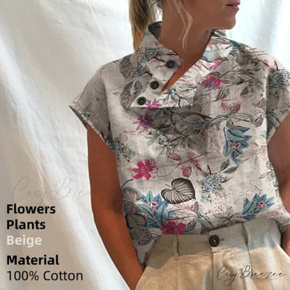 Solid Cotton Size Loose Blouses Stylish Plus Women Blusas Linen Arm Brief Tops Casual Tunic Warm-Season Femme Flower
