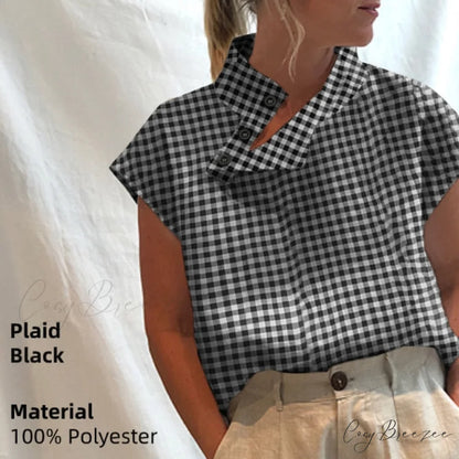 Solid Cotton Size Loose Blouses Stylish Plus Women Blusas Linen Arm Brief Tops Casual Tunic Warm-Season Femme Plaid