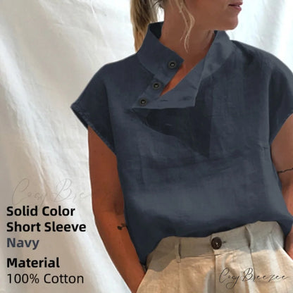 Solid Cotton Size Loose Blouses Stylish Plus Women Blusas Linen Arm Brief Tops Casual Tunic Warm-Season Femme Short