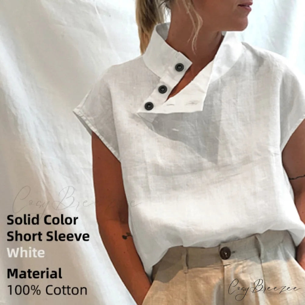 Solid Cotton Size Loose Blouses Stylish Plus Women Blusas Linen Arm Brief Tops Casual Tunic Warm-Season Femme Short