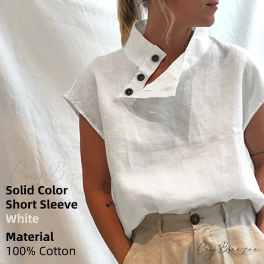 Solid Cotton Size Loose Blouses Stylish Plus Women Blusas Linen Arm Brief Tops Casual Tunic Warm-Season Femme Short